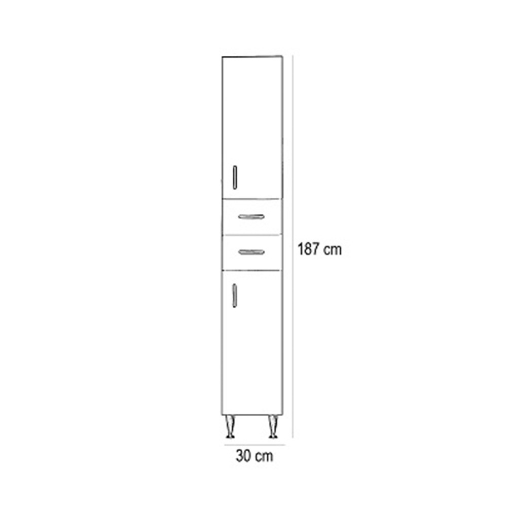 Leziter Dulap înalt Bianca Plus 30 cu 2 uși, 2 sertare, alb lucios, dreapta Mobalis Homvera