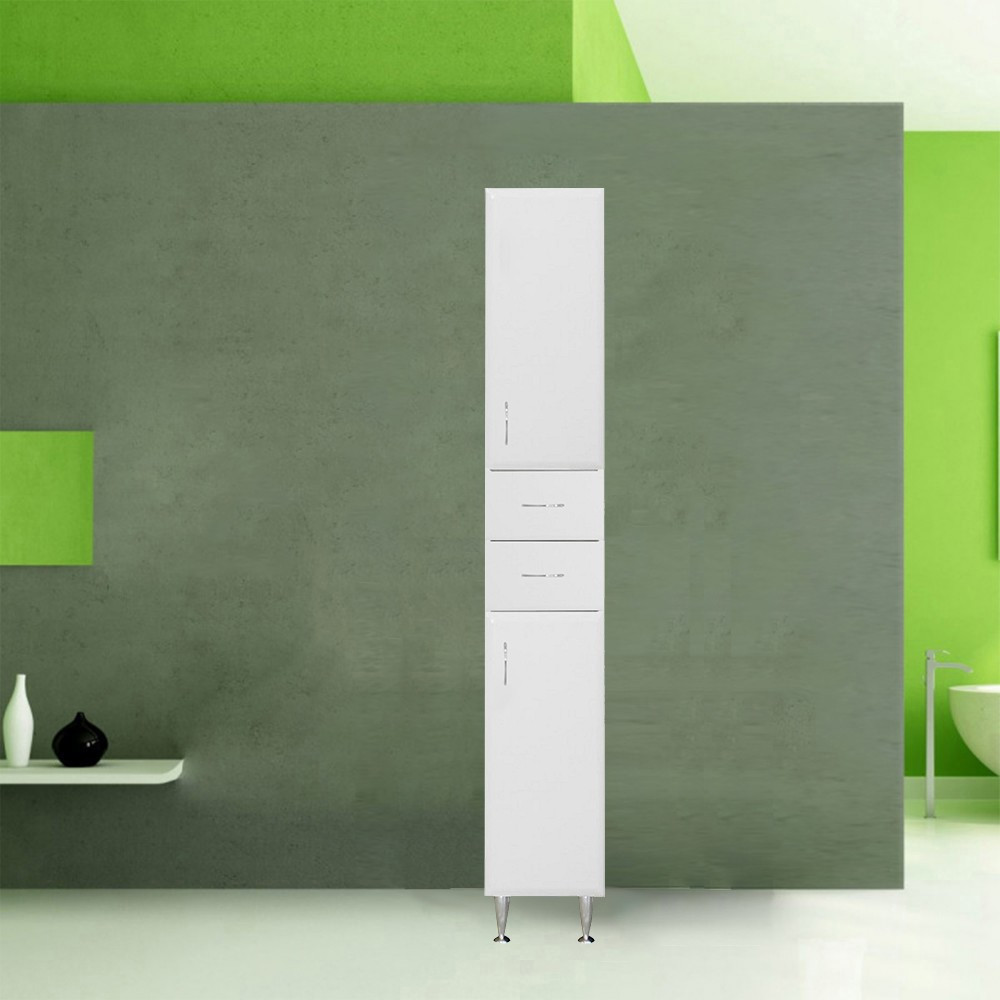 Leziter Dulap înalt Bianca Plus 30 cu 2 uși, 2 sertare, alb lucios, dreapta Mobalis Homvera