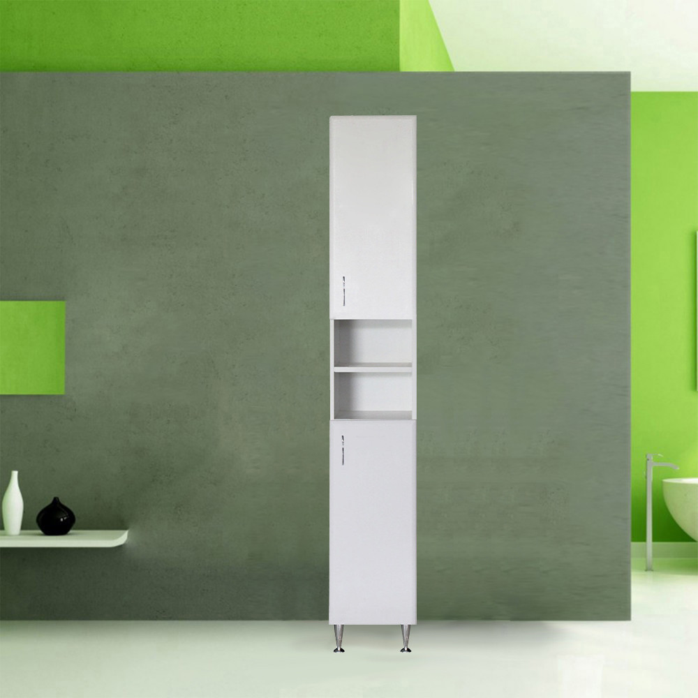 Leziter Dulap înalt Bianca Plus 30 cu 2 uși, deschis, alb lucios, universal Mobalis Homvera