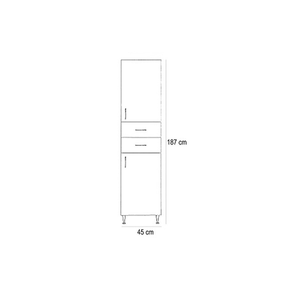 Leziter Dulap înalt Bianca Plus 45 cu 2 uși, 2 sertare, alb lucios, dreapta Mobalis Homvera