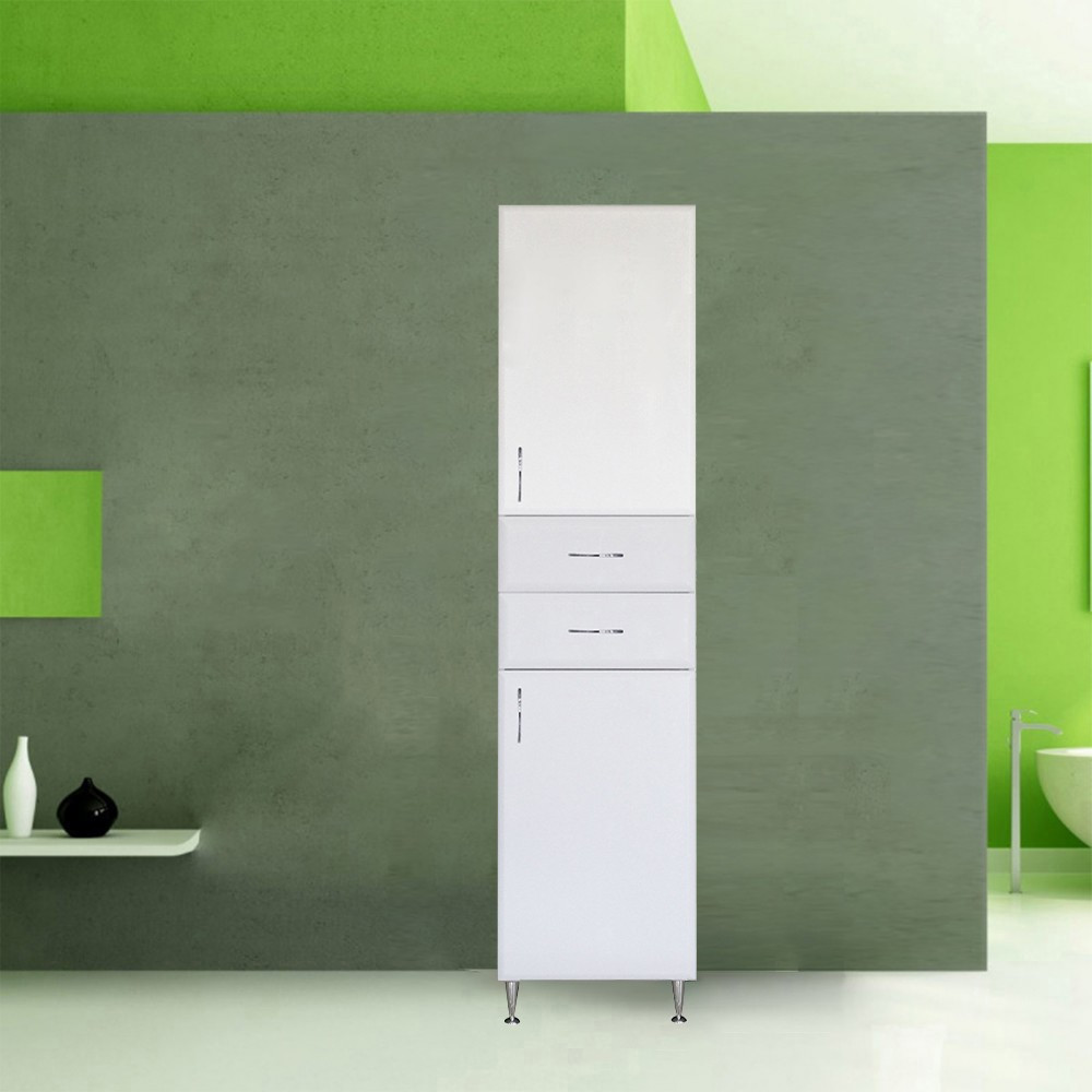 Leziter Dulap înalt Bianca Plus 45 cu 2 uși, 2 sertare, alb lucios, dreapta Mobalis Homvera