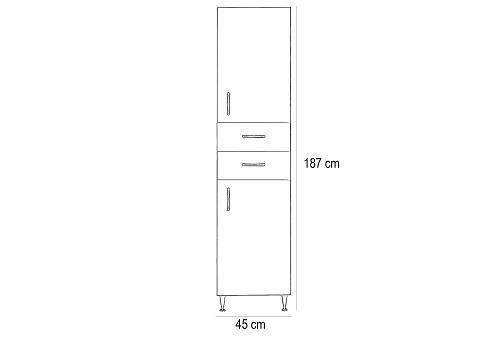 Leziter Dulap înalt Bianca Plus 45 cu 2 uși, 2 sertare, culoare Aida nuc, dreapta Mobalis Homvera