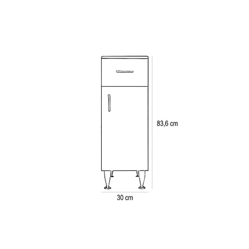 Leziter Dulap jos Bianca Plus 30 cu 1 ușă, 1 sertar, alb lucios, dreapta Mobalis Homvera