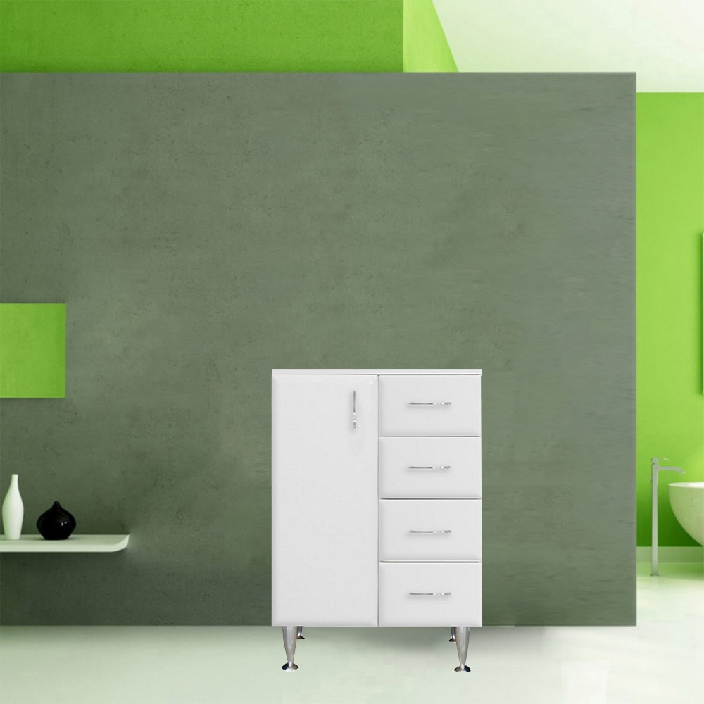 Leziter Dulap jos Bianca Plus 60 cu 1 ușă, 4 sertare, alb lucios, stânga Mobalis Homvera