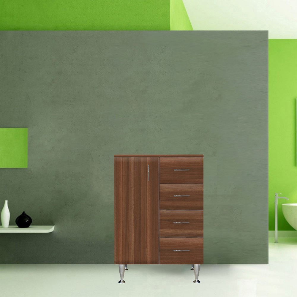 Leziter Dulap jos Bianca Plus 60 cu 1 ușă, 4 sertare, culoare Aida nuc, stânga Mobalis Homvera