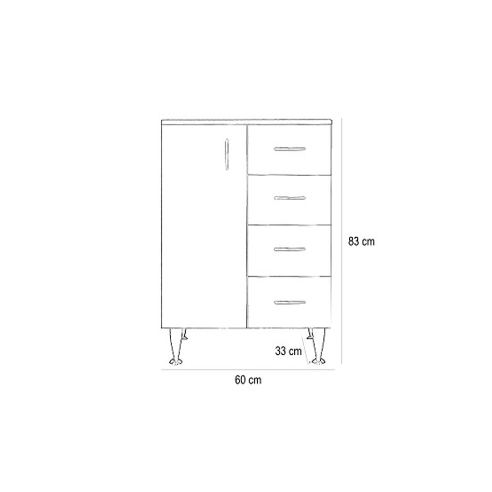 Leziter Dulap jos Bianca Plus 60 cu 1 ușă, 4 sertare, culoare Aida nuc, stânga Mobalis Homvera