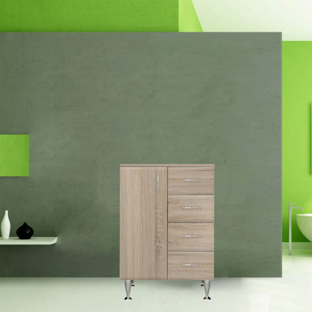 Leziter Dulap jos Bianca Plus 60 cu 1 ușă, 4 sertare, culoare stejar sonoma, stânga Mobalis Homvera