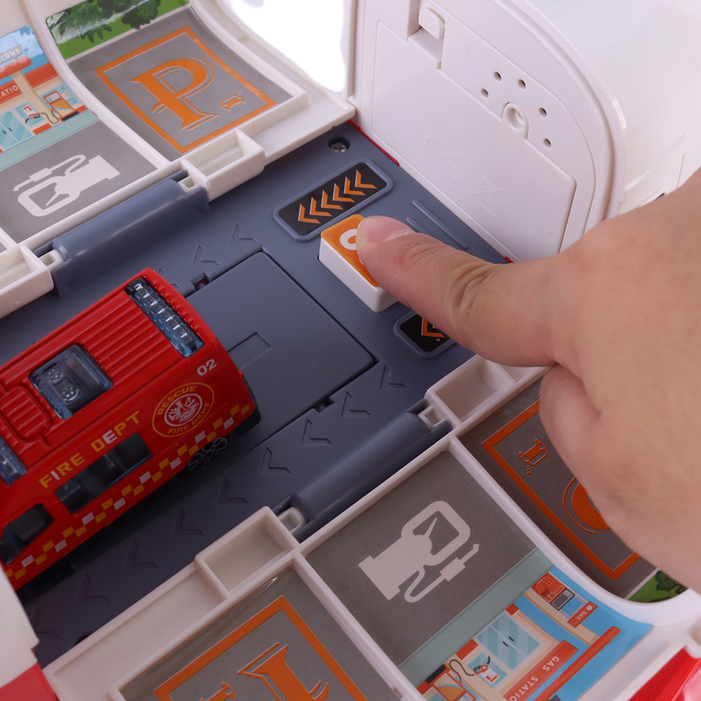 Leziter Avion de transport pompieri cu 4 autospeciale, accesorii, efecte luminoase și sonore Mobalis Homvera