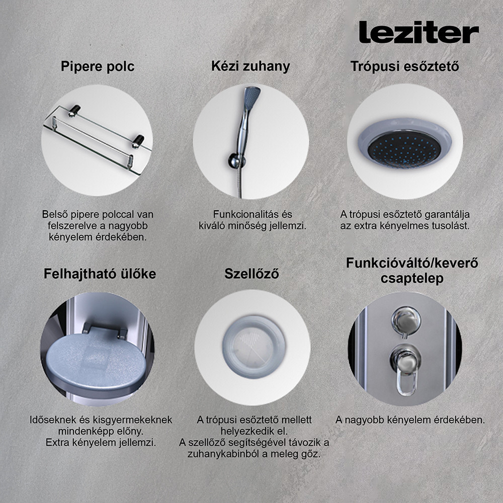 Leziter Cabină de duș cu hidromasaj Aria cu instalare pe partea dreaptă Mobalis Homvera