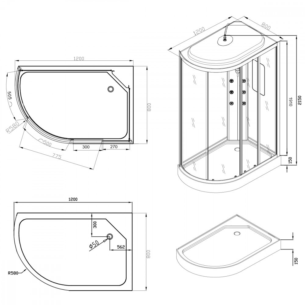 Leziter Cabină de duș cu hidromasaj Aria cu instalare pe partea dreaptă Mobalis Homvera