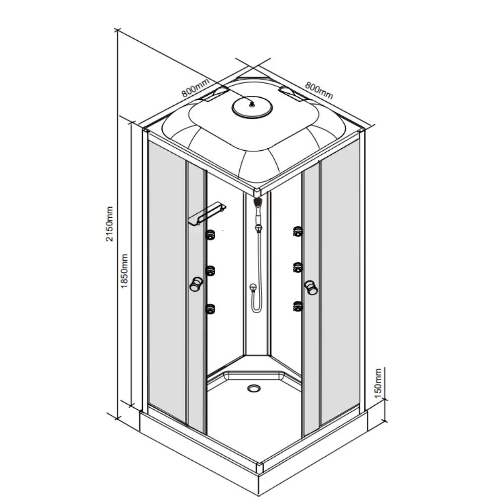 Leziter Cabină de duș pătrată cu hidromasaj Valerie 80x80 cm Mobalis Homvera