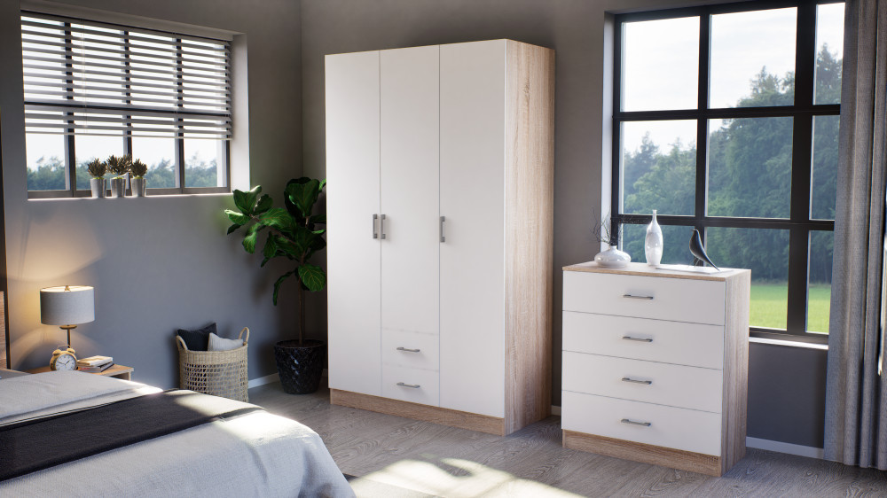 Leziter Comodă Miami cu 4 sertare 80x92 cm alb-stejar sonoma Mobalis Homvera