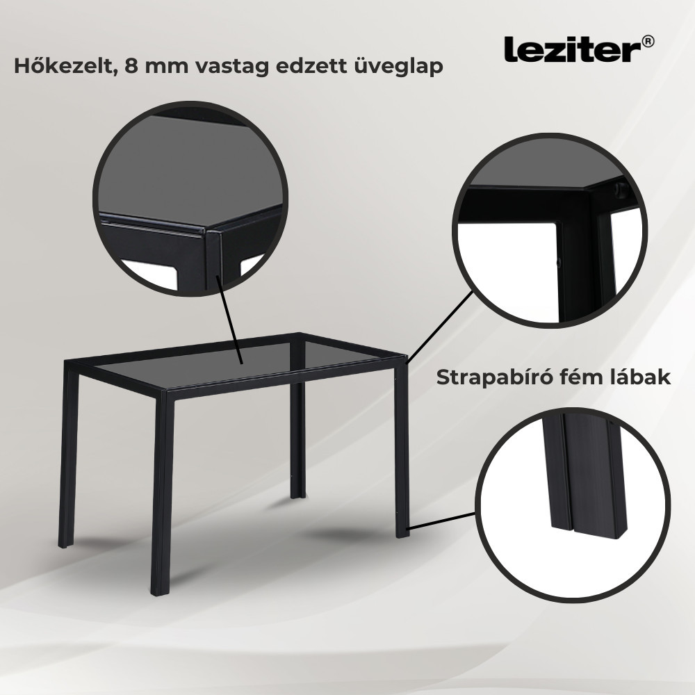 Leziter Masă pătrată din sticlă Clara 120 cm, neagră Mobalis Homvera