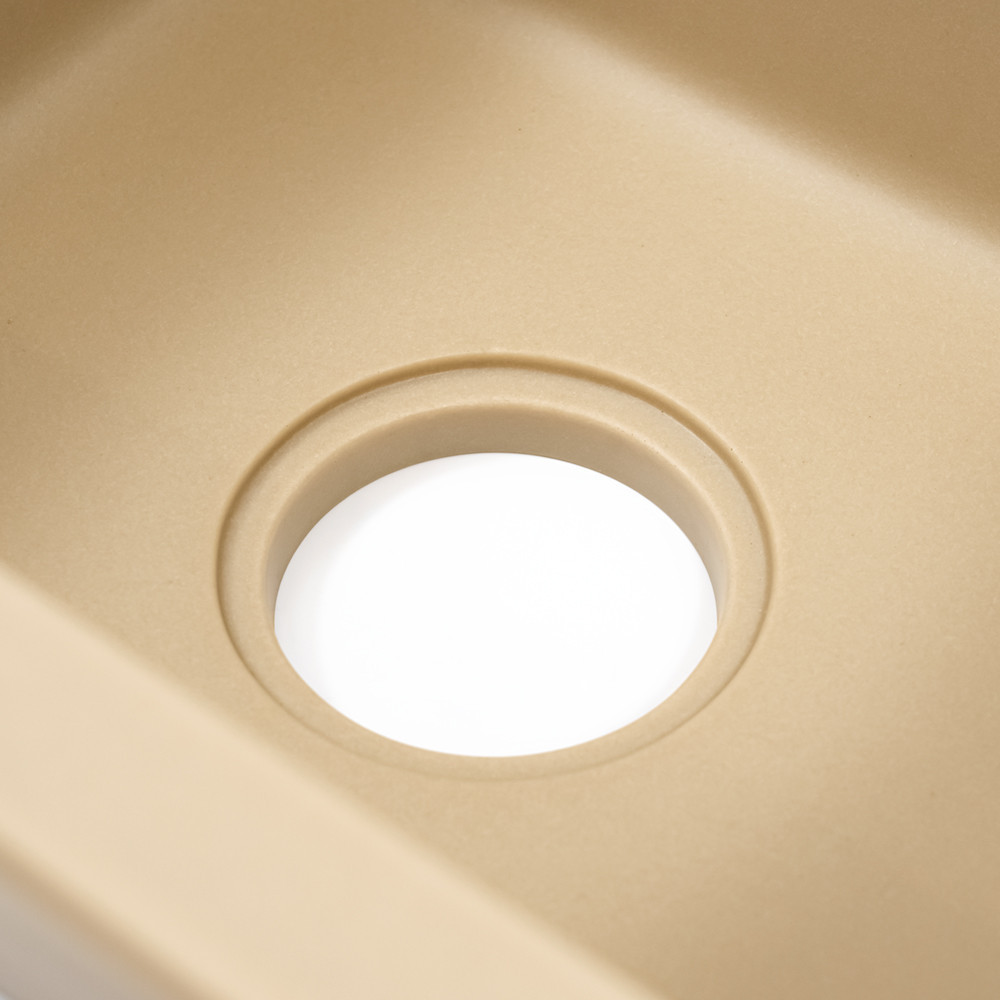 Leziter Chiuvetă Gori pătrată cu o singură lavoar, cu picurare, din granit, cu sifon, bej Mobalis Homvera