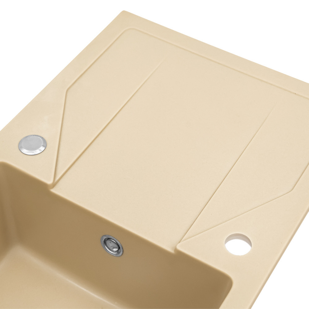 Leziter Chiuvetă Gori pătrată cu o singură lavoar, cu picurare, din granit, cu sifon, bej Mobalis Homvera