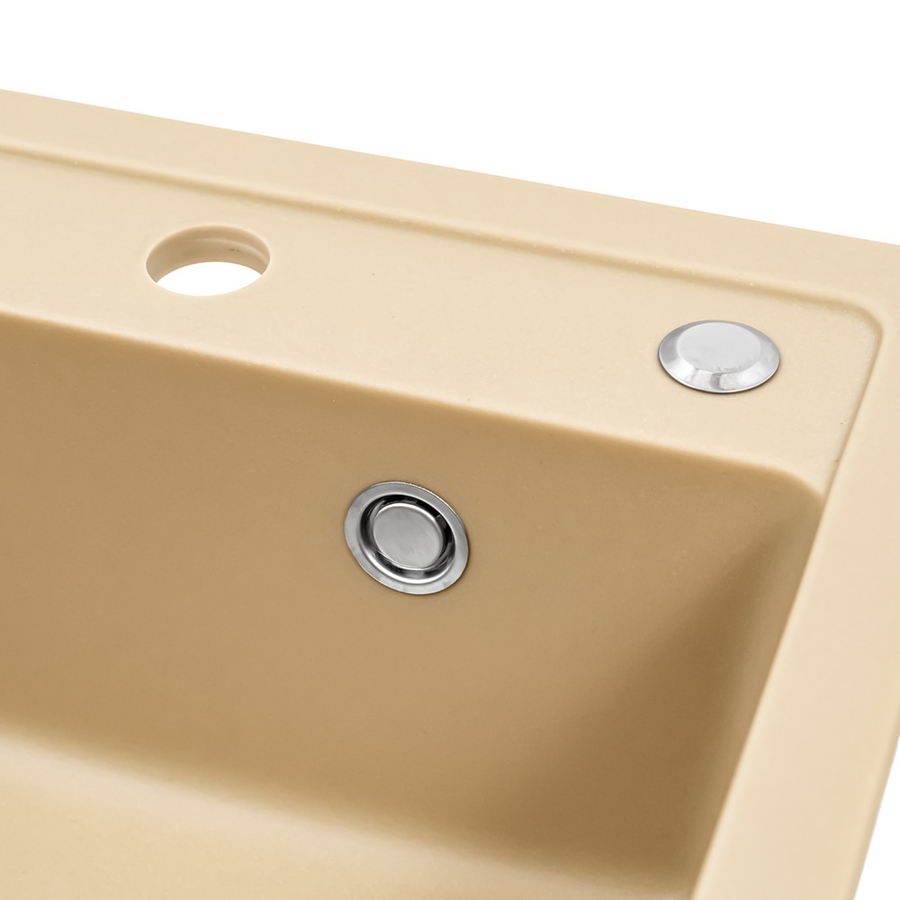 Leziter Chiuvetă pătrată Nia din granit cu o singură cuvă și sifon bej Mobalis Homvera