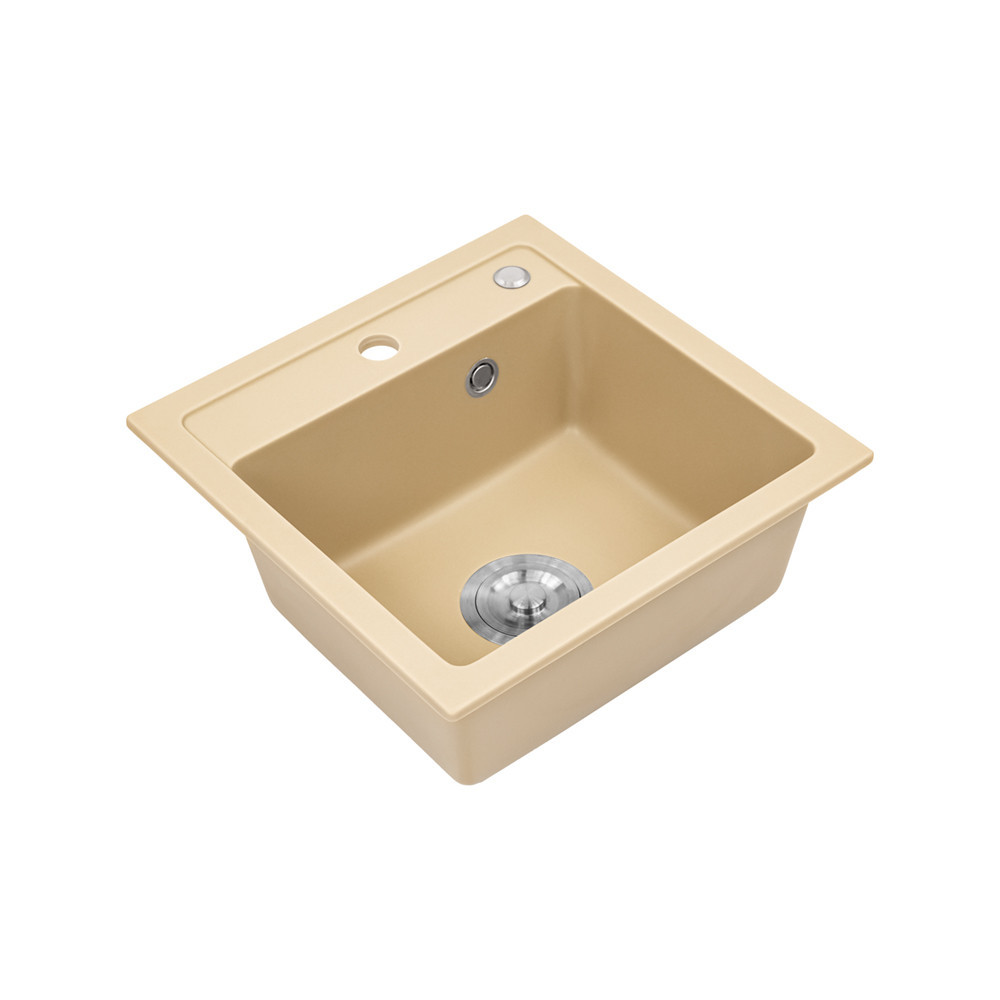 Leziter Chiuvetă pătrată Nia din granit cu o singură cuvă și sifon bej Mobalis Homvera