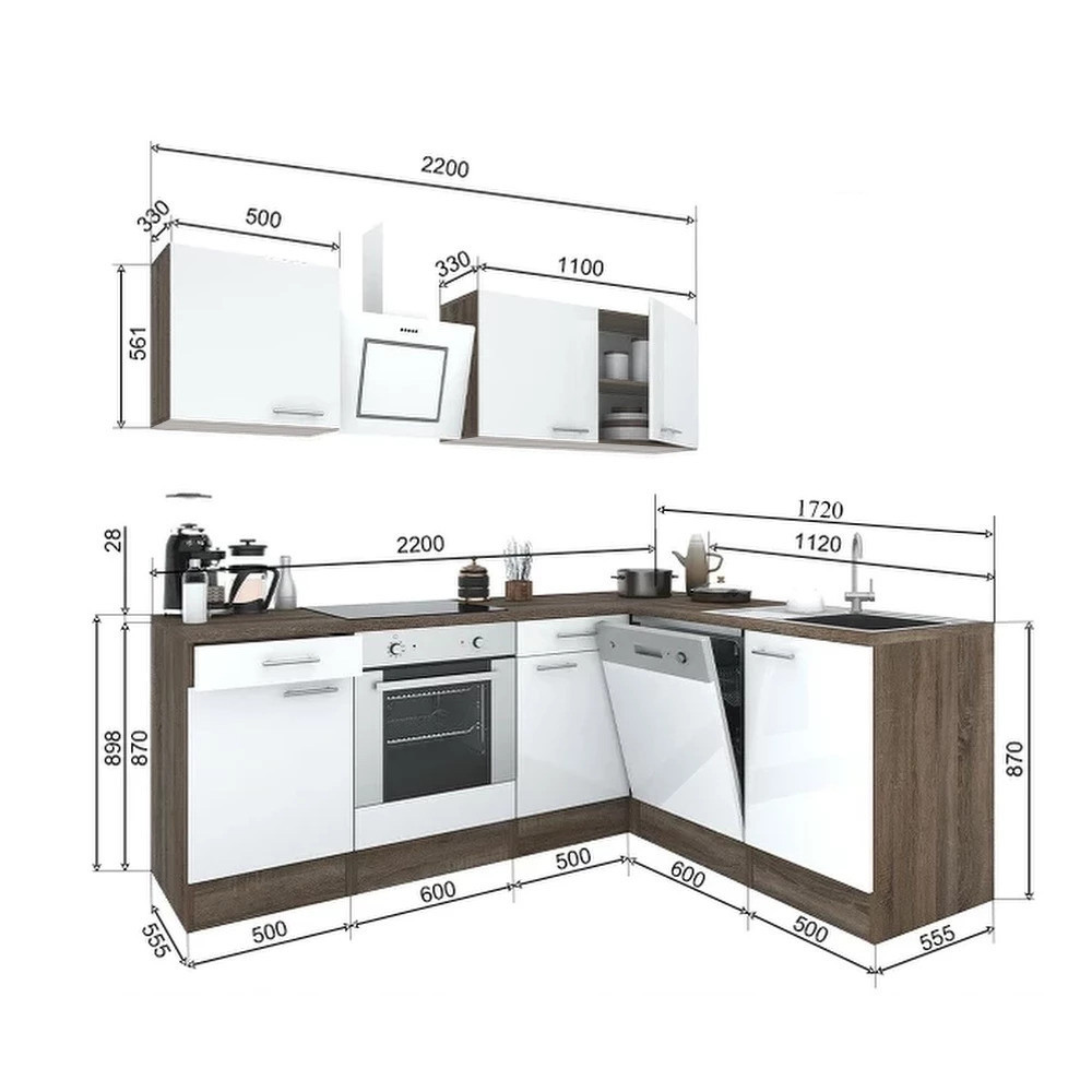 Leziter Dulap de bucătărie de colț Yorki 220 cu cuptor de jos Mobalis Homvera