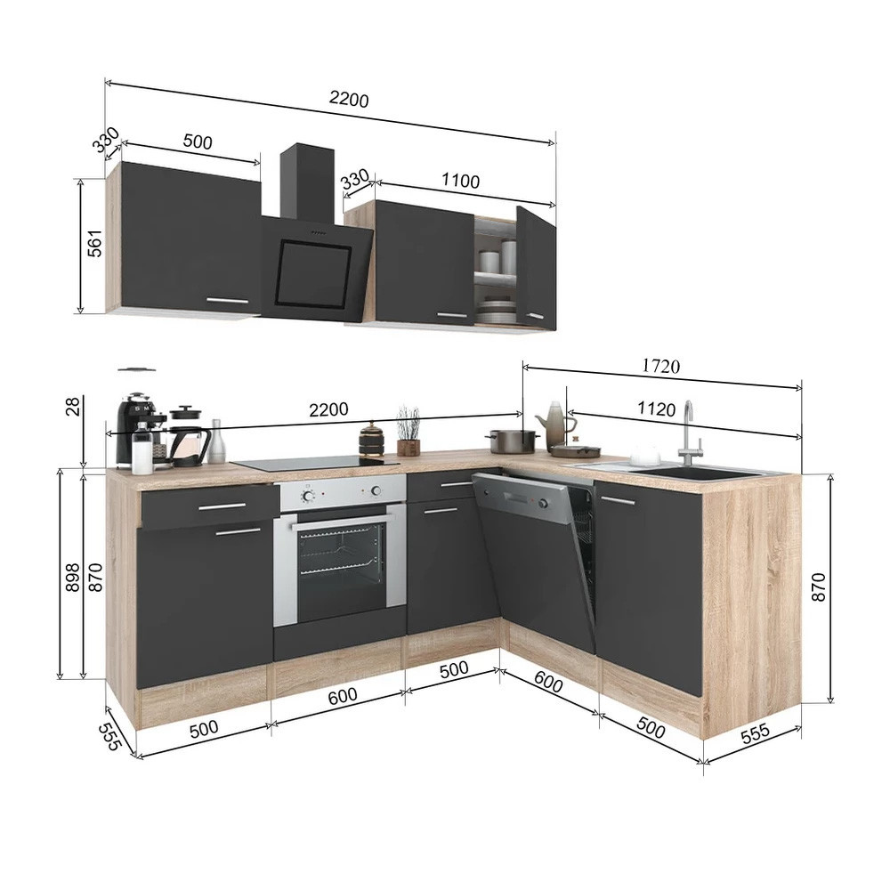 Leziter Dulap de bucătărie de colț Yorki 220 cu cuptor de jos Mobalis Homvera
