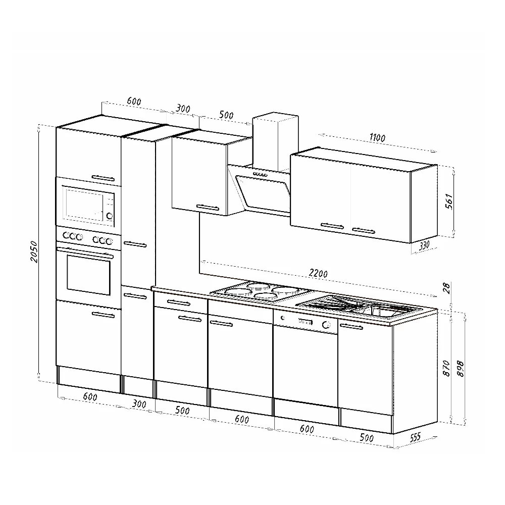 Leziter Mobilă de bucătărie Yorki 310 cu cuptor și cuptor cu microunde Mobalis Homvera