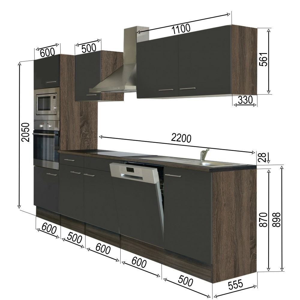 Leziter Mobilier de bucătărie Yorki 280 cu cuptor și cuptor cu microunde Mobalis Homvera