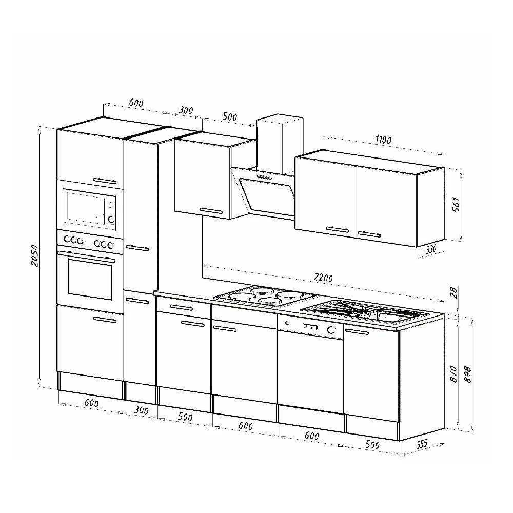 Leziter Mobilă de bucătărie Yorki 310 cu cuptor și cuptor cu microunde Mobalis Homvera