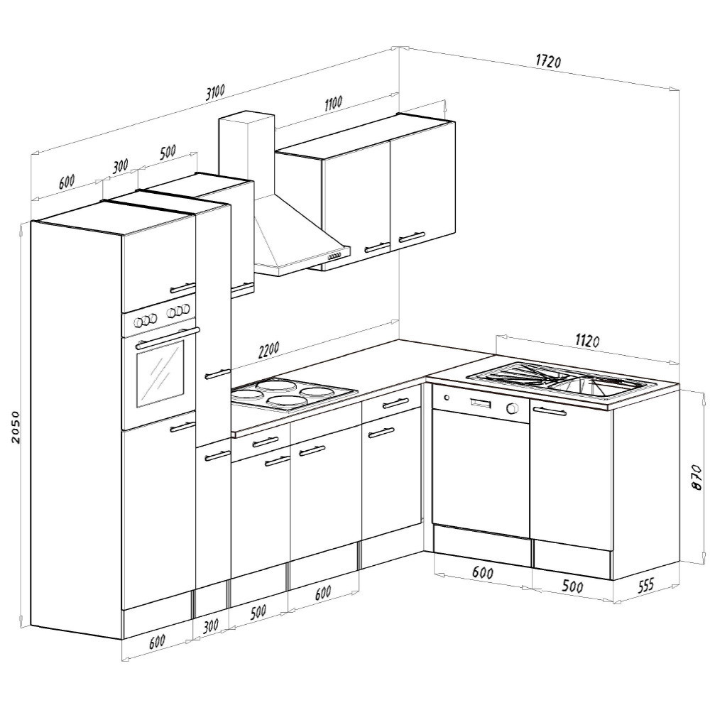 Leziter Unitate de bucătărie de colț Yorki 310 cu cuptor și cuptor cu microunde Mobalis Homvera