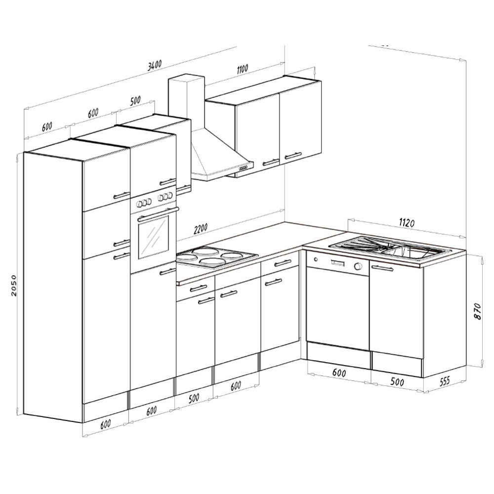 Leziter Unitate de bucătărie de colț Yorki 340 cu congelator superior și frigider Mobalis Homvera