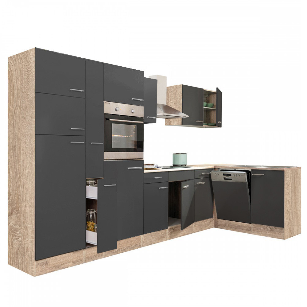 Leziter Unitate de bucătărie de colț Yorki 370 cu congelator superior și frigider Mobalis Homvera