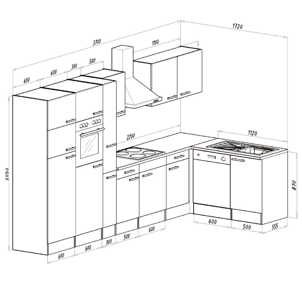 Leziter Unitate de bucătărie de colț Yorki 370 cu congelator superior și frigider Mobalis Homvera