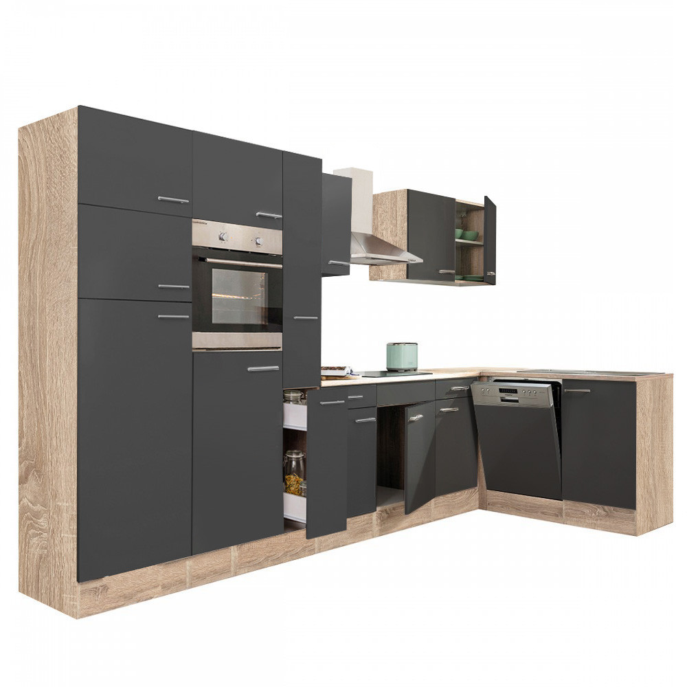 Leziter Unitate de bucătărie de colț Yorki 370 cu congelator superior și frigider Mobalis Homvera