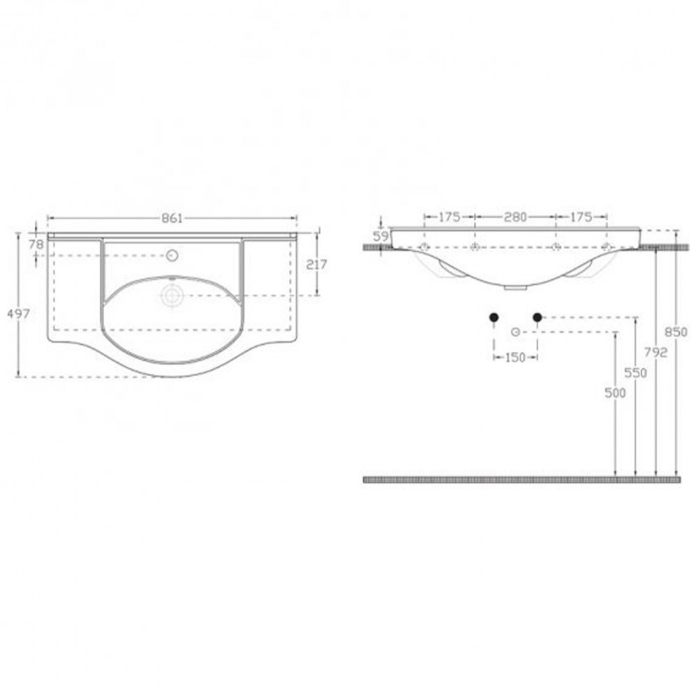 Leziter Lavoar ceramic cu aripi V85 85x48 cm Mobalis Homvera