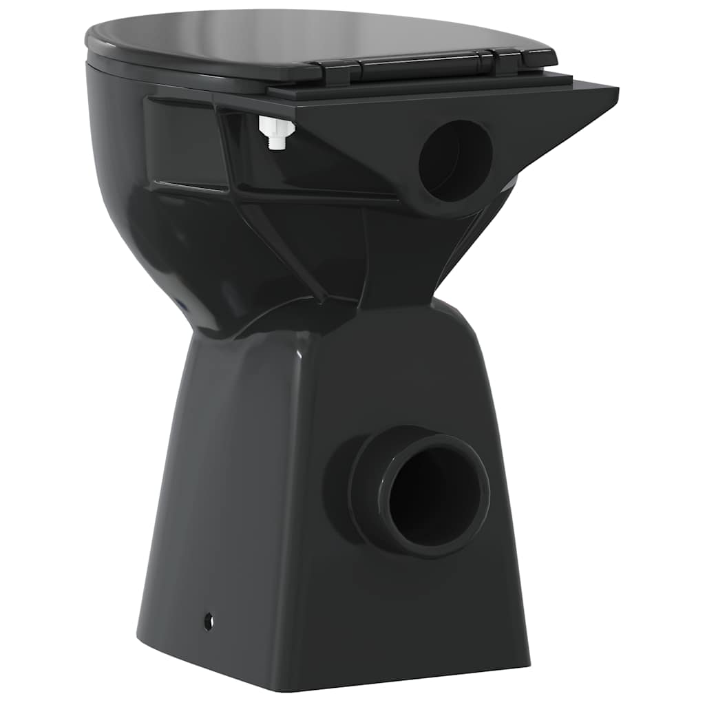 Toaletă fără bord 7 cm înălțime suplimentară închidere ușoară ceramică neagră GartenMobel Dekor