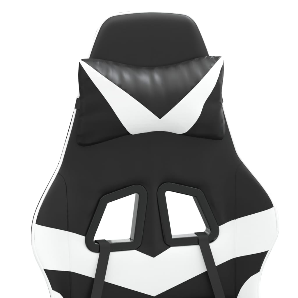 Scaun de gaming cu suport picioare, negru/alb, piele ecologică GartenMobel Dekor