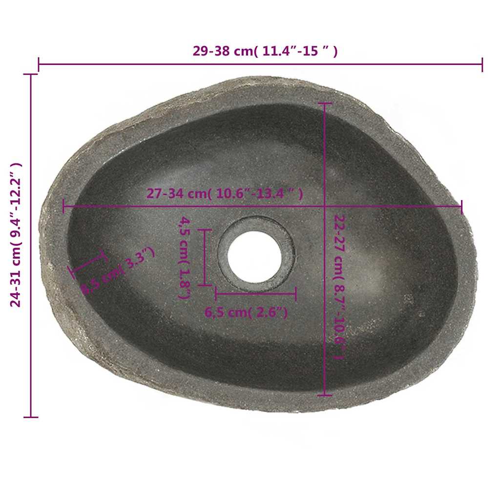 Chiuvetă din piatră de râu, (29-38)x(24-31) cm, oval GartenMobel Dekor