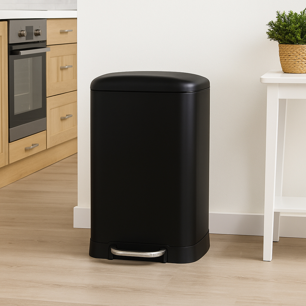 Cos de gunoi cu pedala 5Five Ariane, otel inoxidabil, 30 litri, 34x31x61 cm, negru Household NewTrend