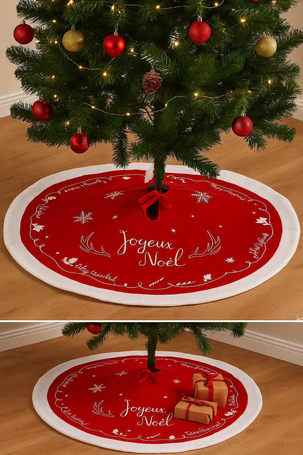 Covor decorativ pentru brad, din fetru matlasat, diametru 90 cm, rosu Household NewTrend