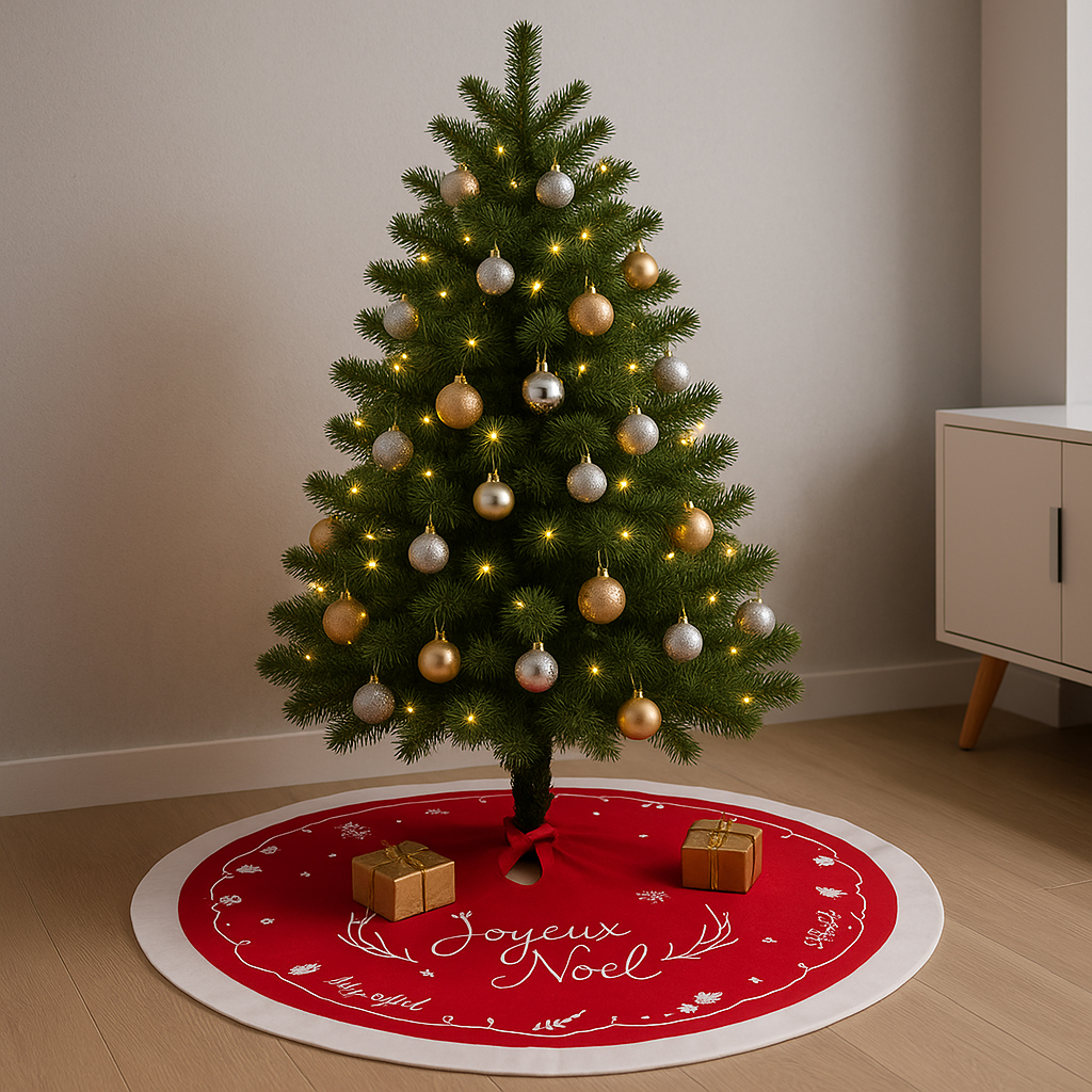 Covor decorativ pentru brad, din fetru matlasat, diametru 90 cm, rosu Household NewTrend