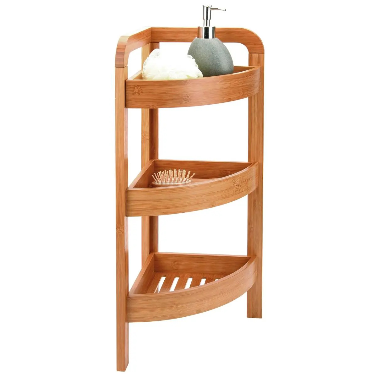 Etajera colt 5Five Bambou cu 3 rafturi, din lemn de bambus, 23x23x61 cm, bej natur Household NewTrend