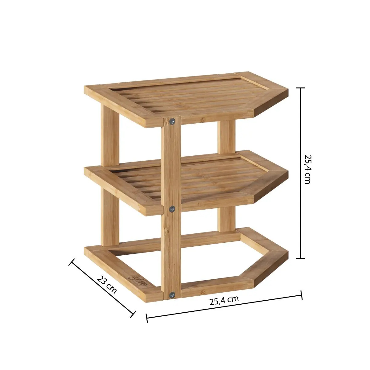 Etajera colt 5Five pentru bucatarie, 2 niveluri, bambus, 25x23x25 cm, maro natural Household NewTrend