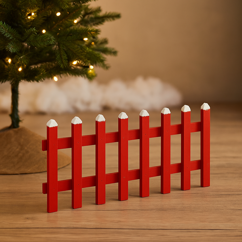 Gard decorativ din lemn, decor Craciun, 90x20x4 cm, rosu Household NewTrend