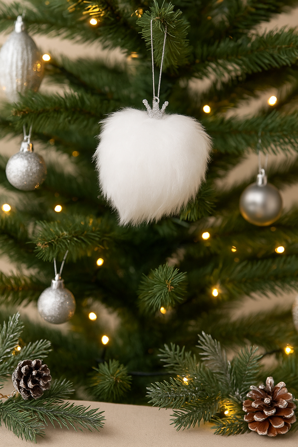 Glob decorativ Atmosphera cu finisaj pufos, diametru 8 cm, alb Household NewTrend