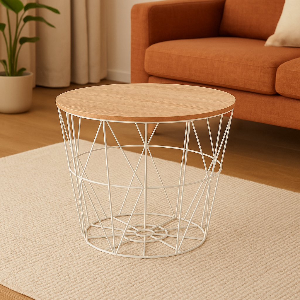 Masuta cafea Atmosphera Kumi, otel si MDF, 38x30 cm, alb Household NewTrend