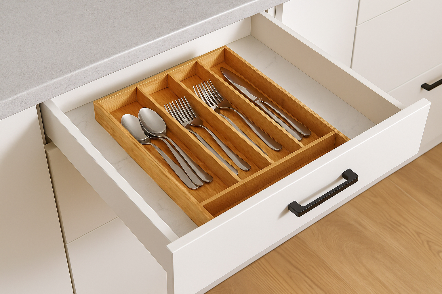 Organizator tacamuri 5Five din bambus si MDF cu 5 compartimente, 34x25 cm, maro natural Household NewTrend