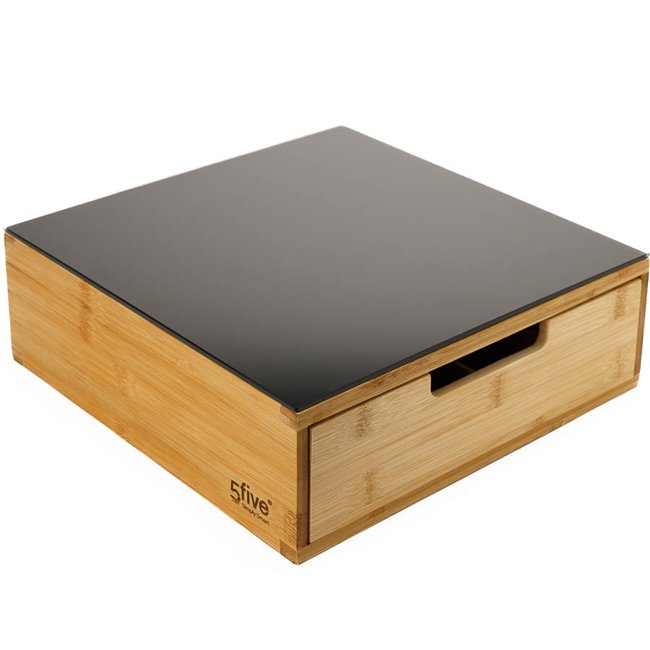 Suport capsule cafea 5Five Blackbamboo, cu sertar, bambus si sticla, 30x30x10 cm, natur si negru Household NewTrend