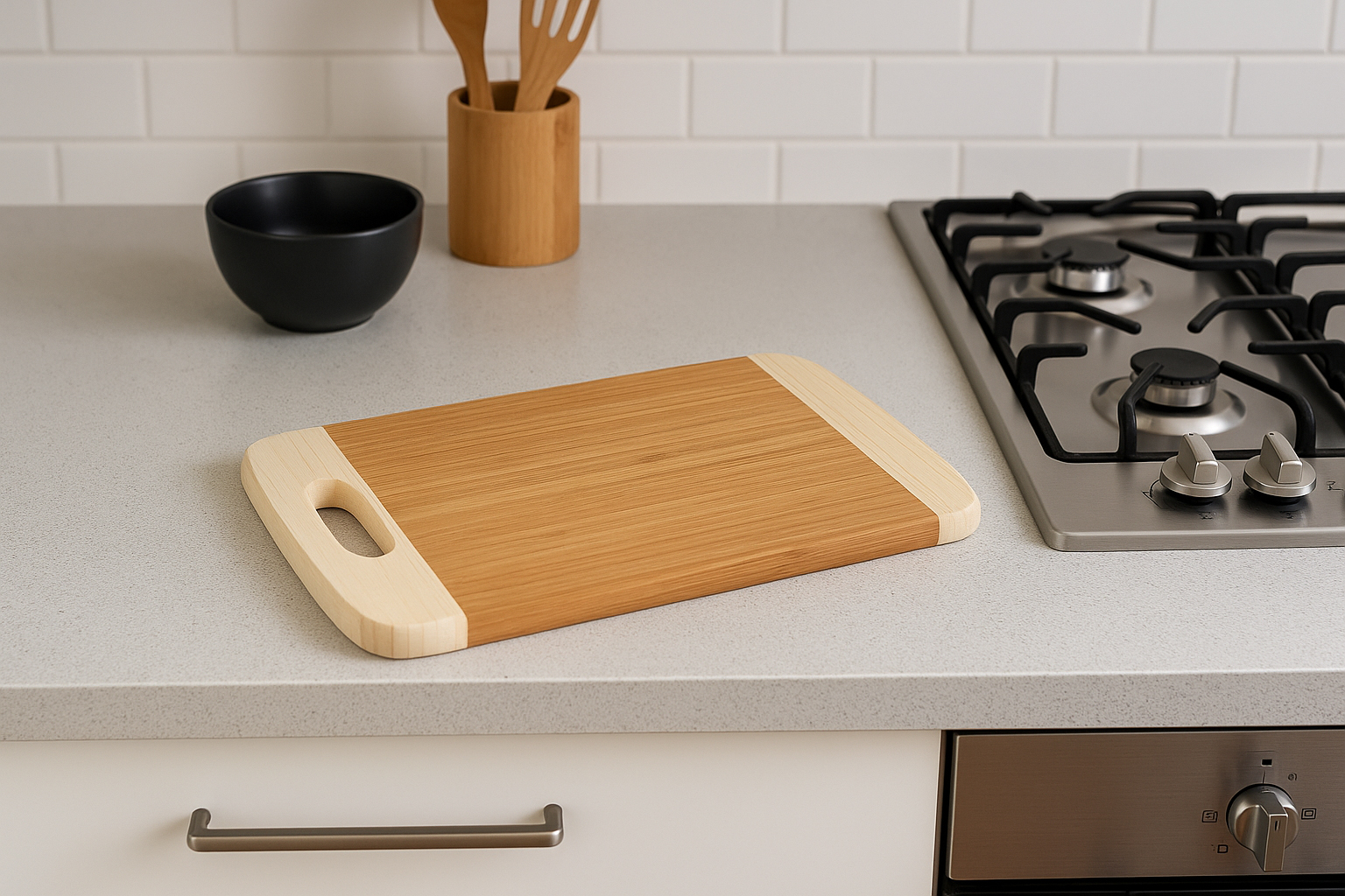 Tocator 5Five din bambus cu maner, pentru taiere sau servire, 30x20 cm, maro natur Household NewTrend