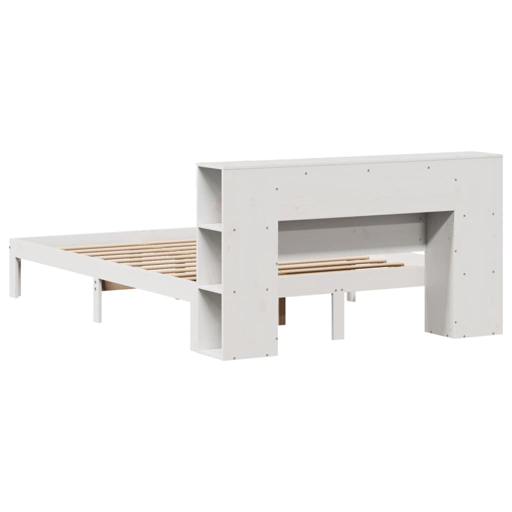 Pat cu bibliotecă fără saltea, alb, 120x190 cm, lemn masiv pin GartenMobel Dekor