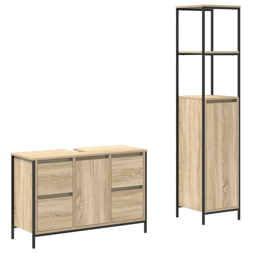 Set de mobilier pentru baie cu ușă 2 pcs Stejar Sonoma și Negru GartenMobel Dekor