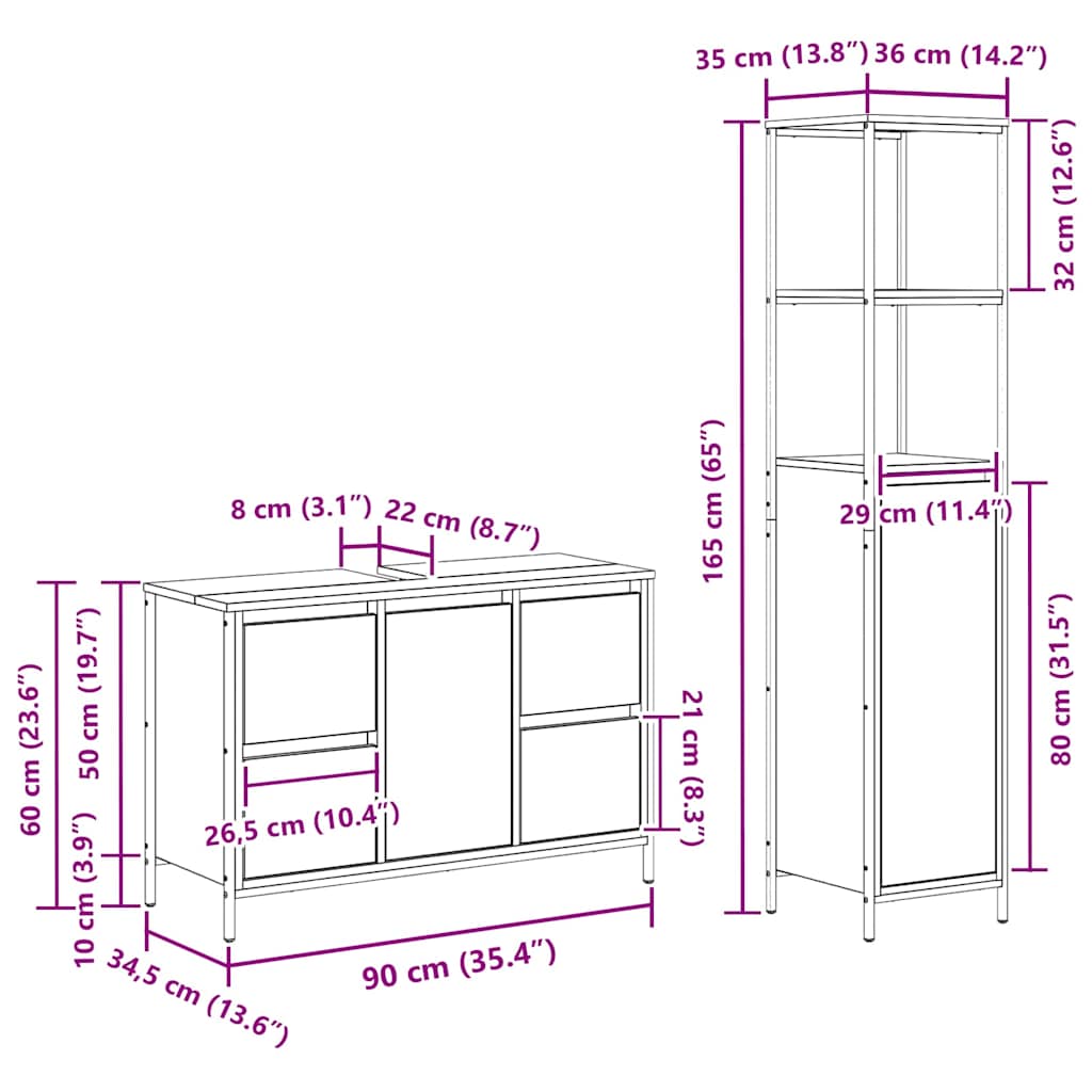 Set de mobilier pentru baie cu ușă 2 pcs Stejar Sonoma și Negru GartenMobel Dekor