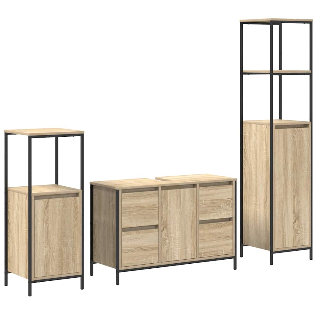 Set de mobilier pentru baie cu ușă 3 pcs Stejar Sonoma și Negru GartenMobel Dekor